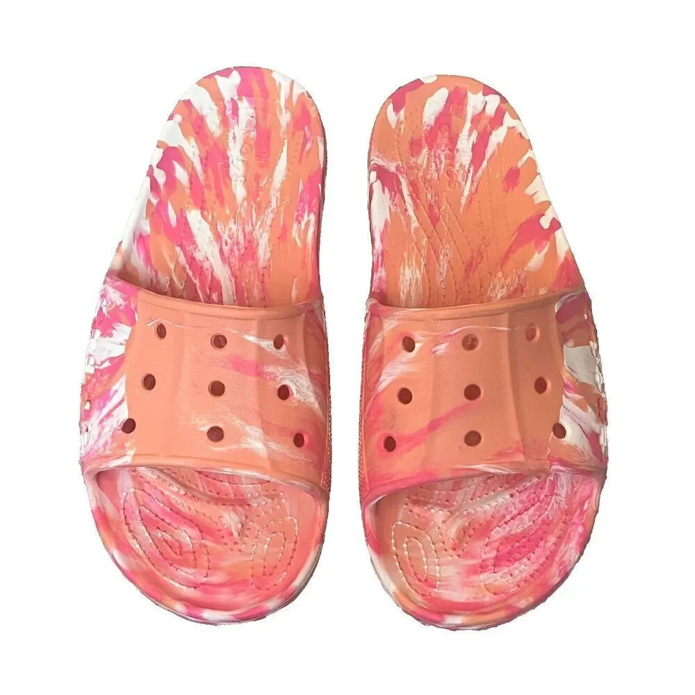 Crocs Classic Slide Pink Orange‎ Marbled Tie Dye Sandals Mens 11 Women 13 206121